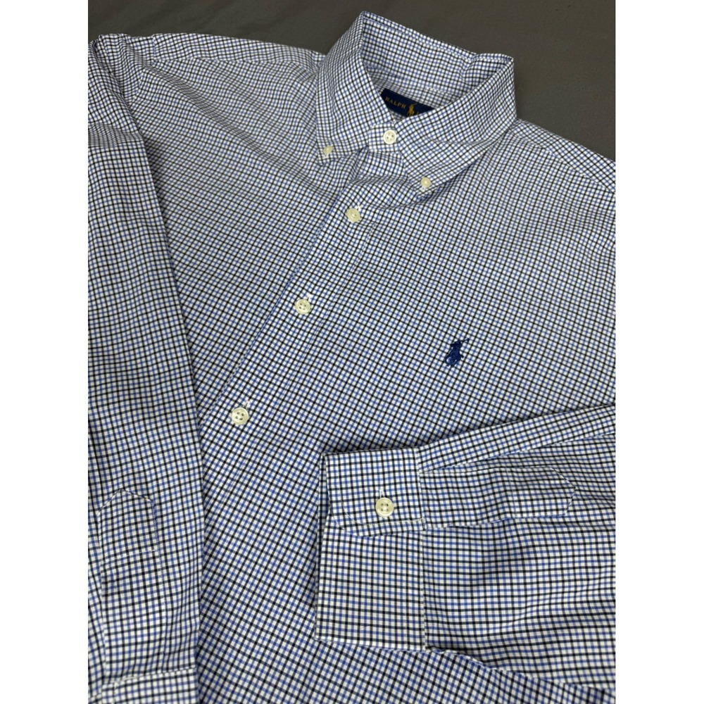 Polo Ralph Lauren Mens Large Blue White Gingham Check Button Down Shirt